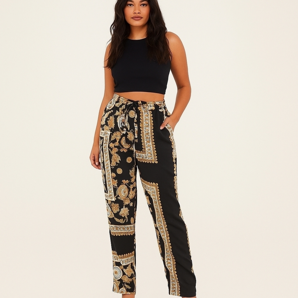 PrettyLittleThing Baroque Paisley Palazzo Pants – Size 4 (NWT)